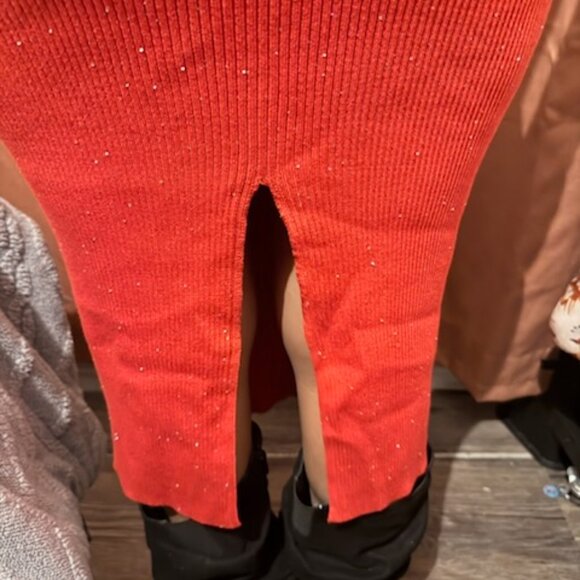 Guess Women's Red Cable Rib-Knit Sequins V-Neck Celia Sweater Dress Size XS - Picture 7 of 7